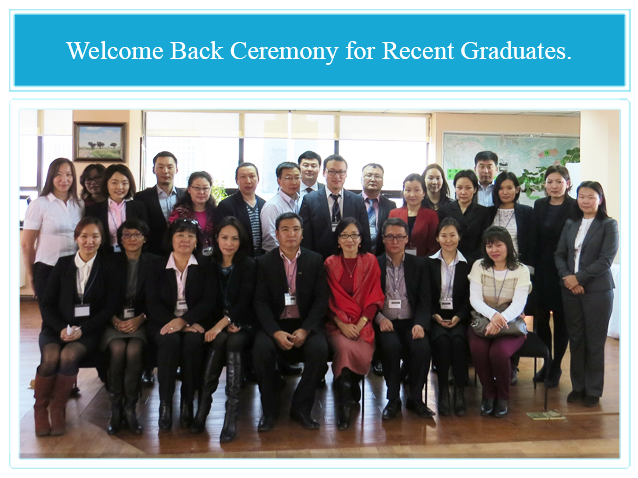 Attendees of a ceremony on October 15, 2013 to welcome graduates who completed Masters Degree courses at Australian Universities in June-July 2013.